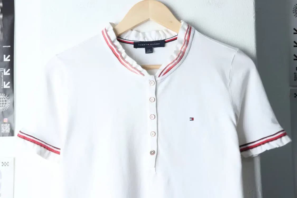 W(L) 타미힐피거 반팔 카라 티셔츠 화이트 레이스 한정판-13F30 상품이미지3