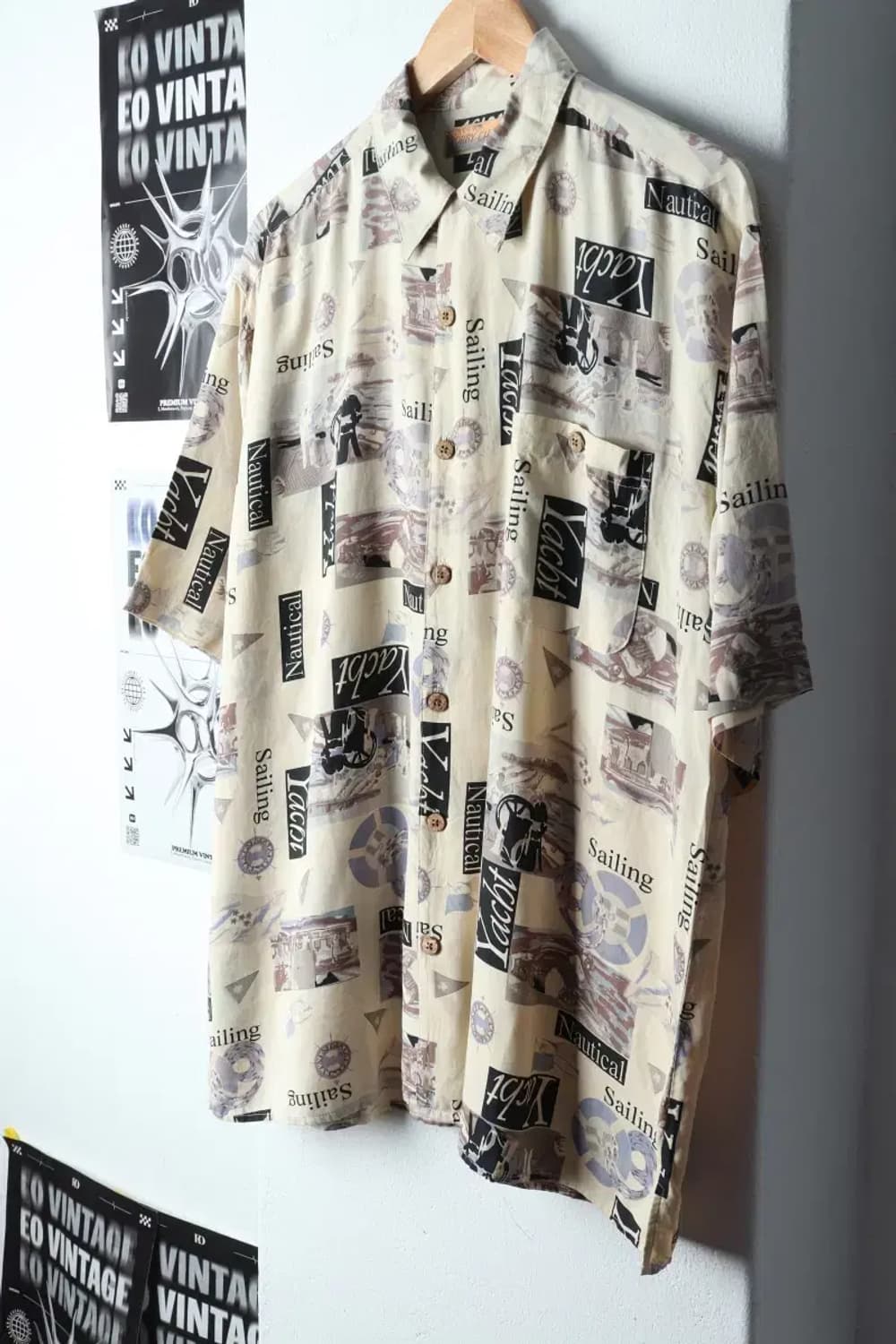 (M-2XL) 브랜드빈티지 반팔셔츠 남방 베이지 하와이안 실크-141F7 상품이미지1