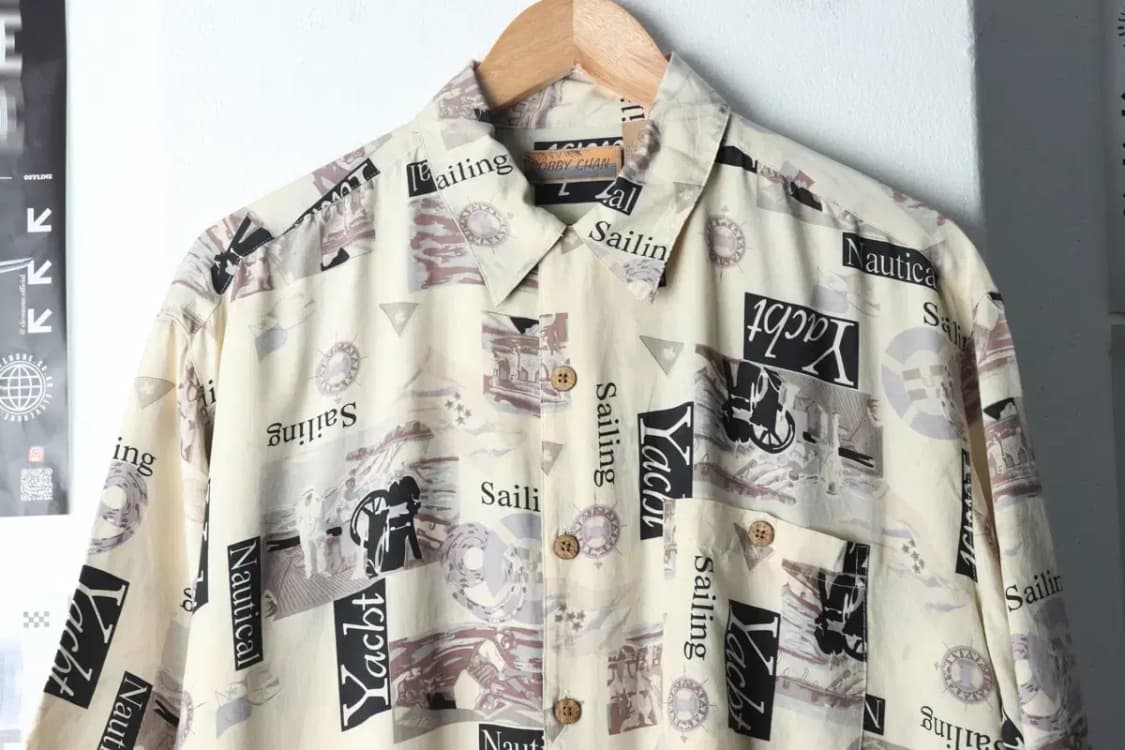 (M-2XL) 브랜드빈티지 반팔셔츠 남방 베이지 하와이안 실크-141F7 상품이미지3