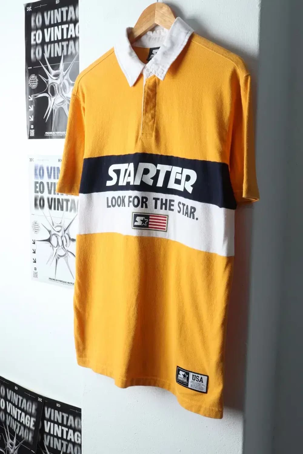 (M) 스타터 반팔 카라 티셔츠 노랑 럭비 올드스쿨-14259 상품이미지1