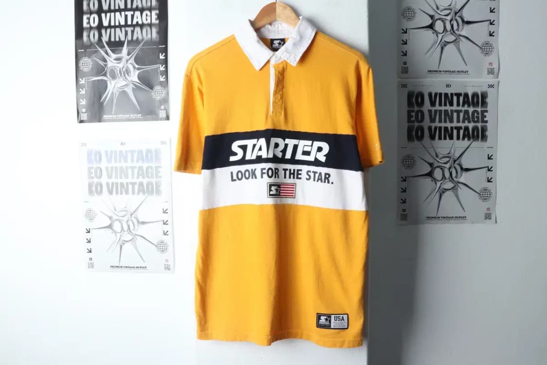 (M) 스타터 반팔 카라 티셔츠 노랑 럭비 올드스쿨-14259 상품이미지2