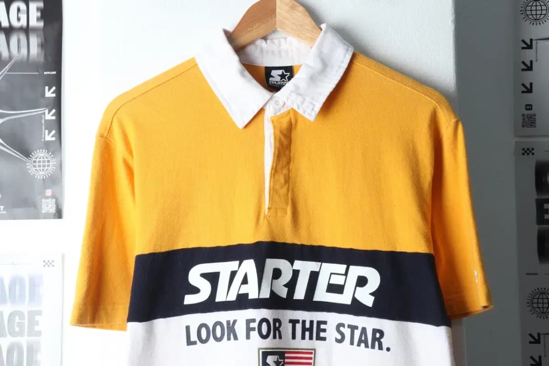 (M) 스타터 반팔 카라 티셔츠 노랑 럭비 올드스쿨-14259 상품이미지3
