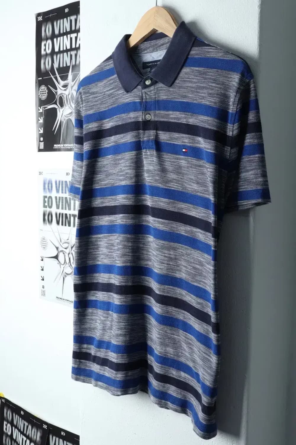 (L-XL) 타미힐피거 반팔 카라 티셔츠 스트라이프 그레이-1425B 상품이미지1