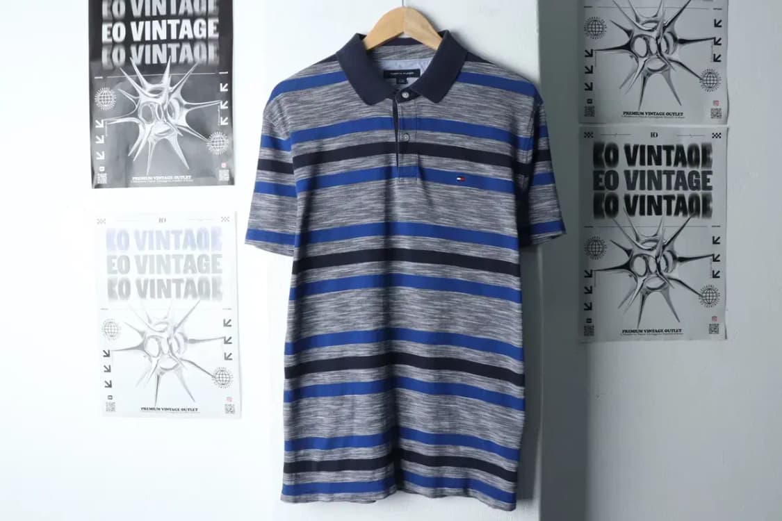 (L-XL) 타미힐피거 반팔 카라 티셔츠 스트라이프 그레이-1425B 상품이미지2