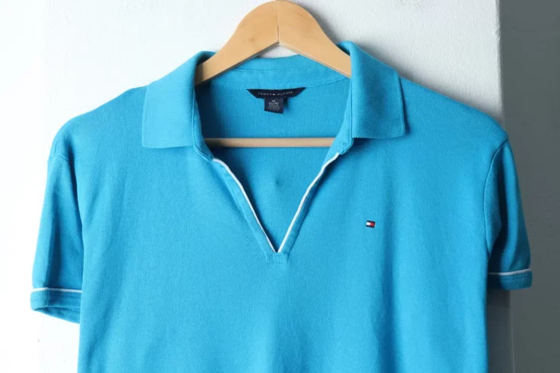 W(XL) 타미힐피거 반팔 카라 티셔츠 브이넥 연블루 올드스쿨-14265 상품이미지3