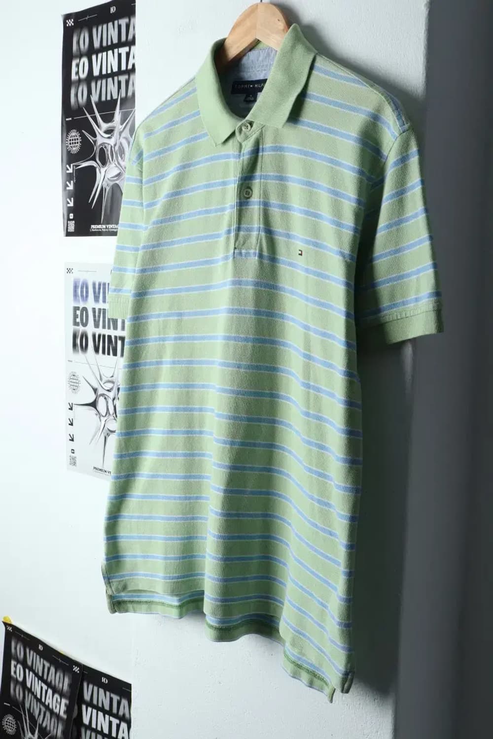 (M-XL) 타미힐피거 반팔 카라 티셔츠 스트라이프 연그린-144DC 상품이미지1