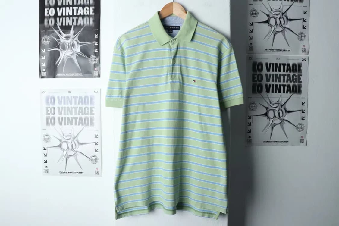 (M-XL) 타미힐피거 반팔 카라 티셔츠 스트라이프 연그린-144DC 상품이미지2