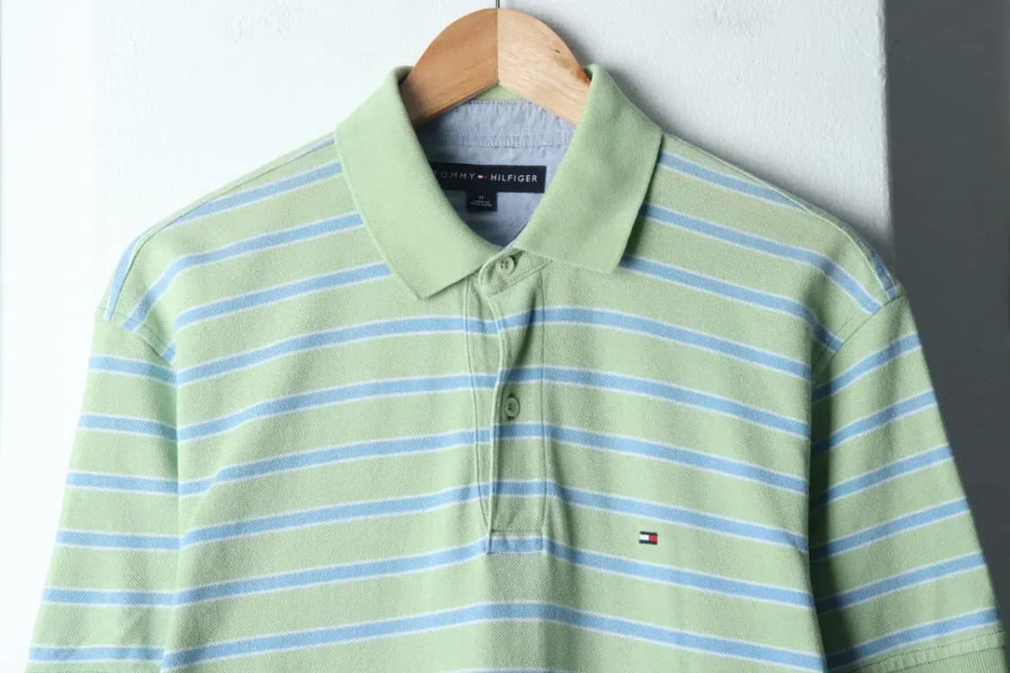 (M-XL) 타미힐피거 반팔 카라 티셔츠 스트라이프 연그린-144DC 상품이미지3