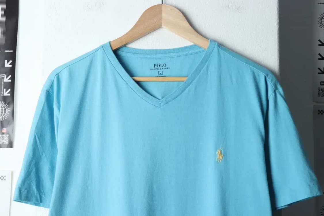 (L-XL) 폴로 랄프로렌 반팔 티셔츠 브이넥 연블루 포니-144EE 상품이미지3