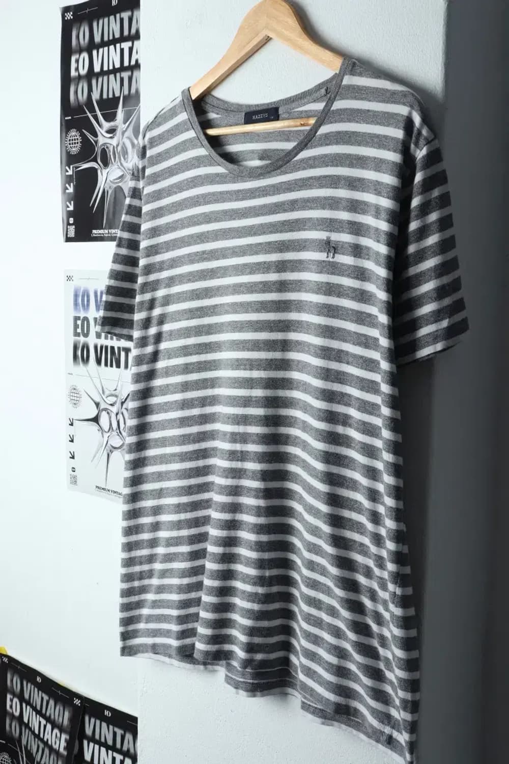 (3XL) 헤지스 반팔 티셔츠 빅사이즈 스트라이프 그레이-144F7 상품이미지1