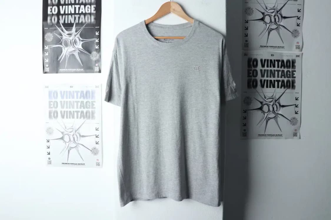 (L-XL) 챔피온 반팔 티셔츠 그레이 올드스쿨-14519 상품이미지2