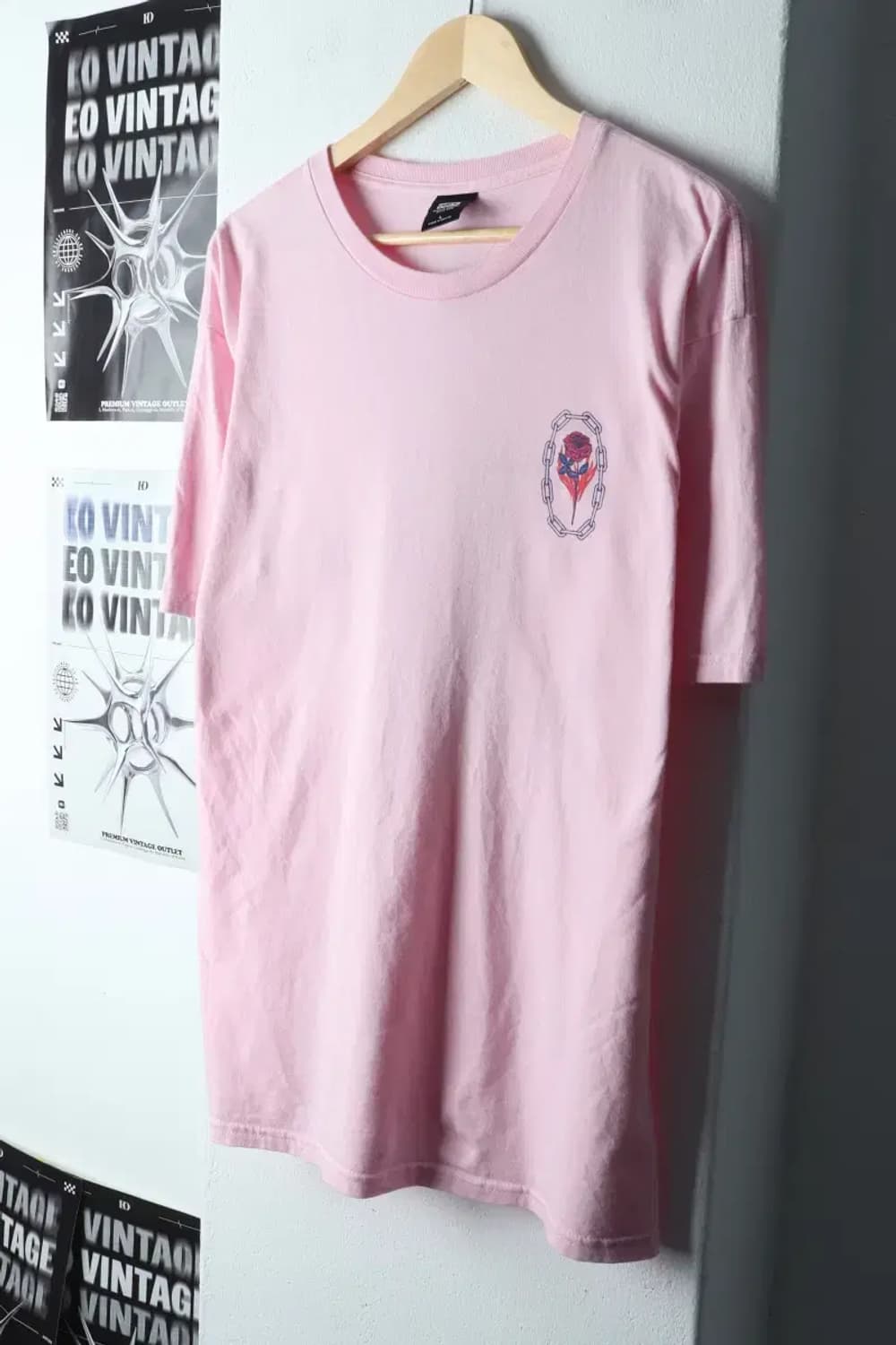 (L-XL) 오베이 반팔 티셔츠 핑크 장미 올드스쿨-1458D 상품이미지1
