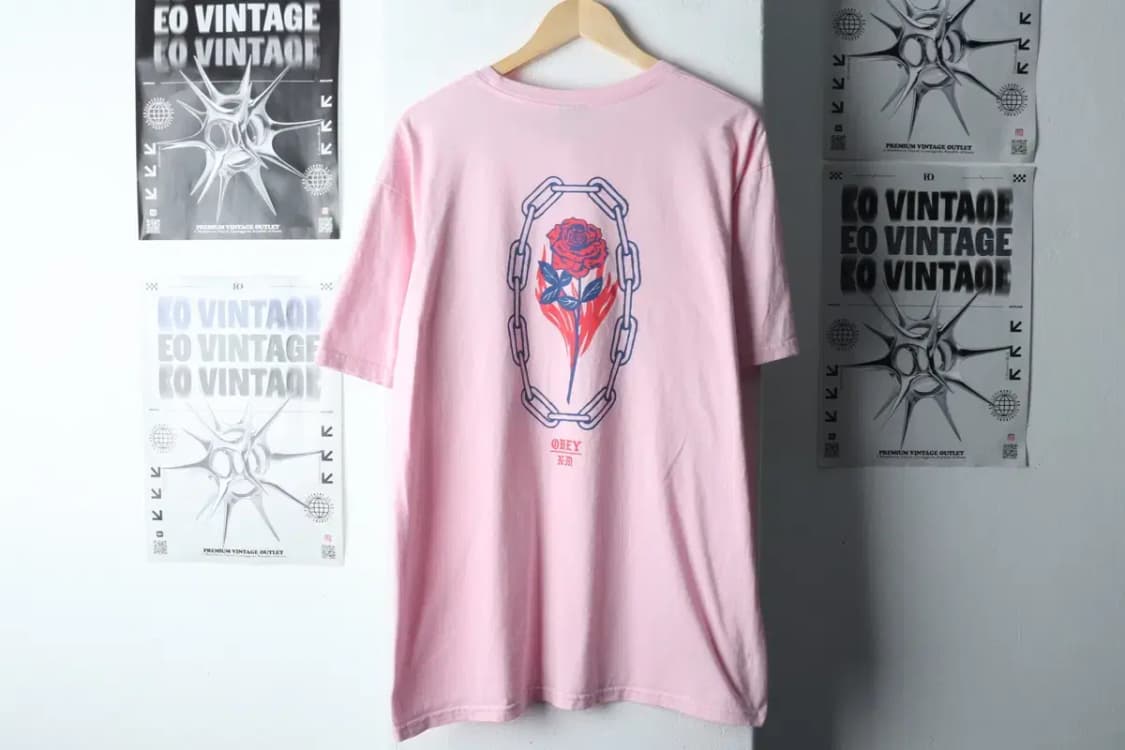 (L-XL) 오베이 반팔 티셔츠 핑크 장미 올드스쿨-1458D 상품이미지6