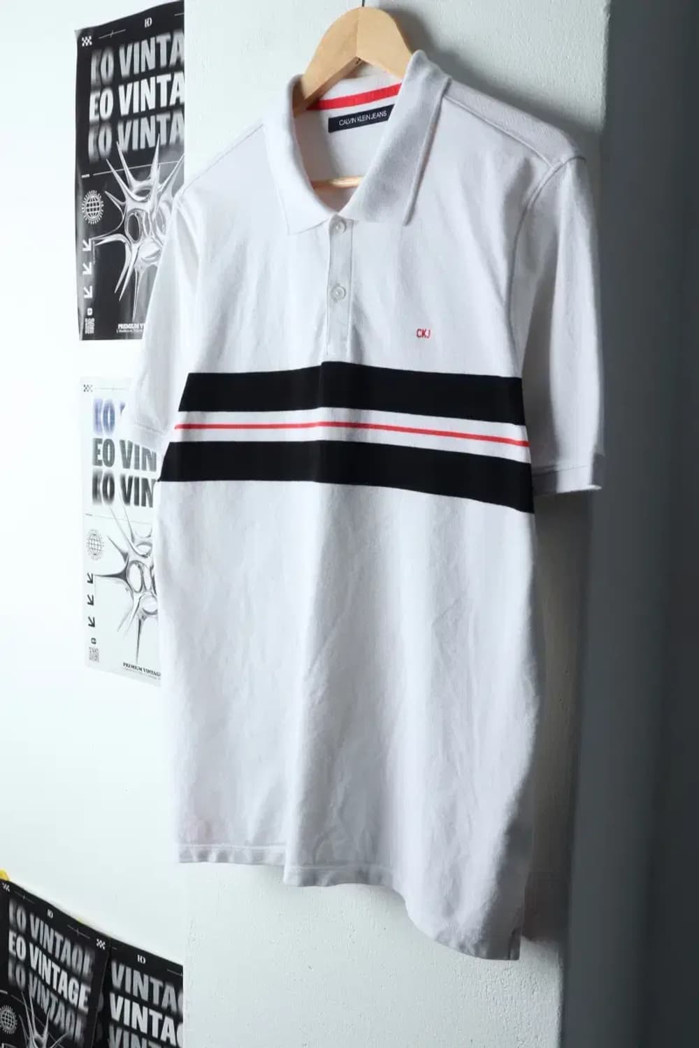 (M-XL) 캘빈클라인 반팔 카라 티셔츠 화이트 올드스쿨-14590 상품이미지1