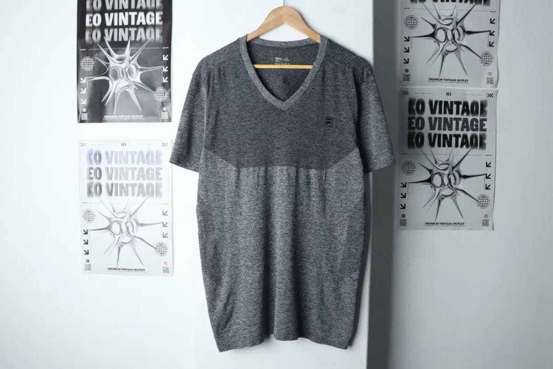 (2XL) 휠라 반팔 티셔츠 빅사이즈 브이넥 그레이-146CD 상품이미지2