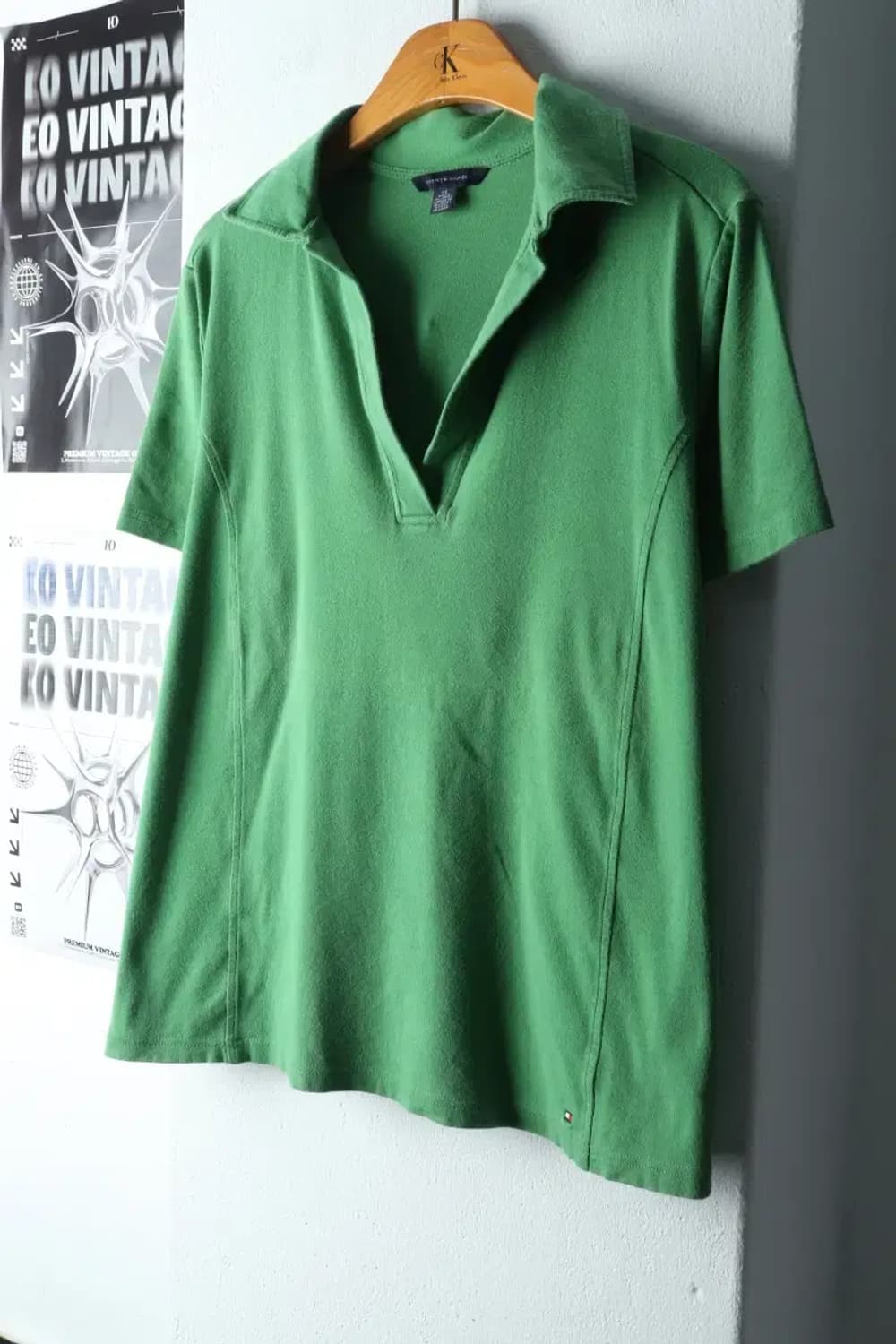 W(2XL) 타미힐피거 반팔 카라 티셔츠 빅사이즈 브이넥 그린-14B2C 상품이미지1