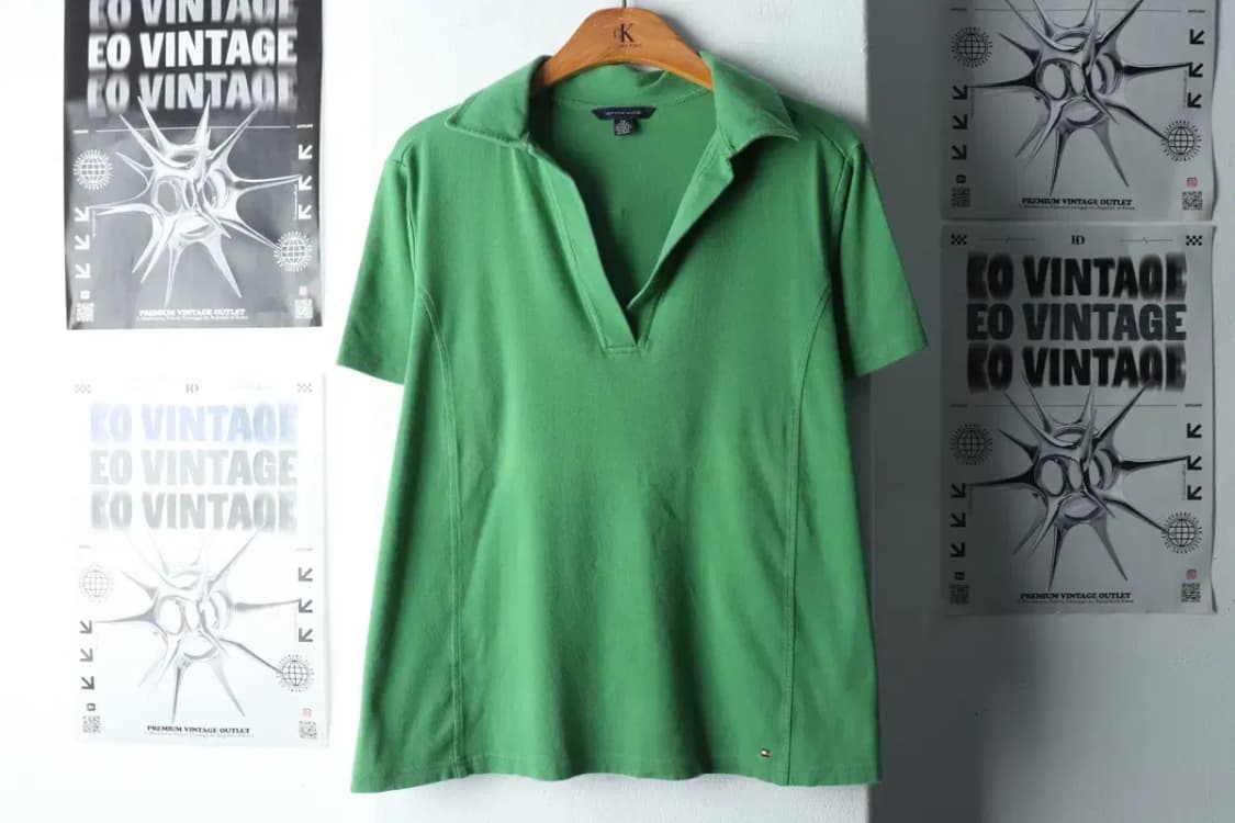 W(2XL) 타미힐피거 반팔 카라 티셔츠 빅사이즈 브이넥 그린-14B2C 상품이미지2