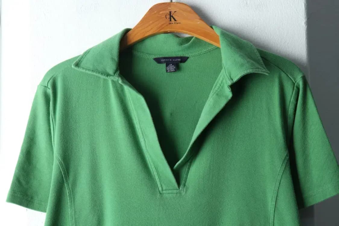 W(2XL) 타미힐피거 반팔 카라 티셔츠 빅사이즈 브이넥 그린-14B2C 상품이미지3
