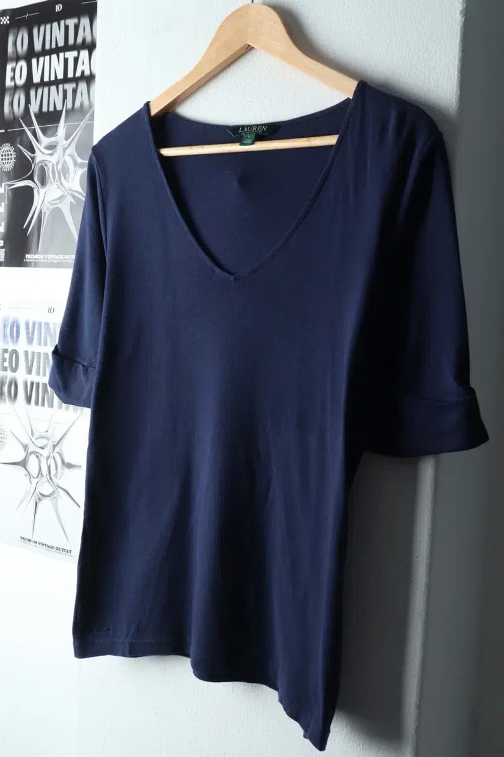 W(L-XL) 폴로 랄프로렌 반팔 티셔츠 브이넥 네이비-14B3F 상품이미지1
