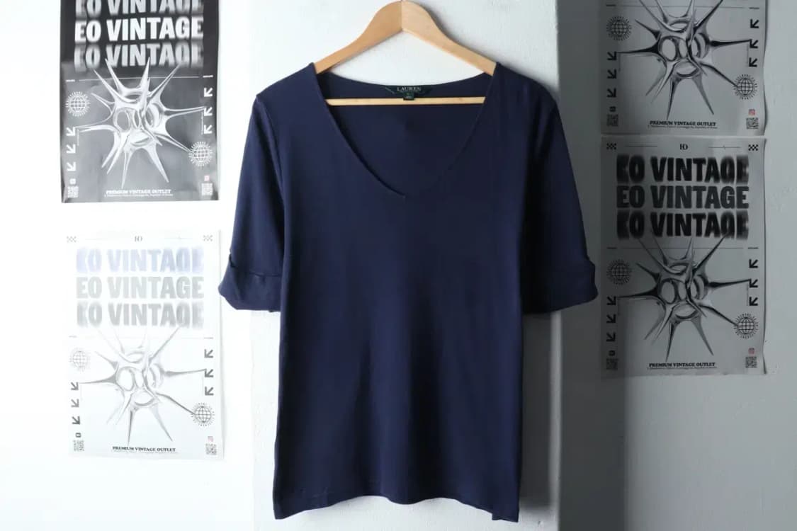 W(L-XL) 폴로 랄프로렌 반팔 티셔츠 브이넥 네이비-14B3F 상품이미지2