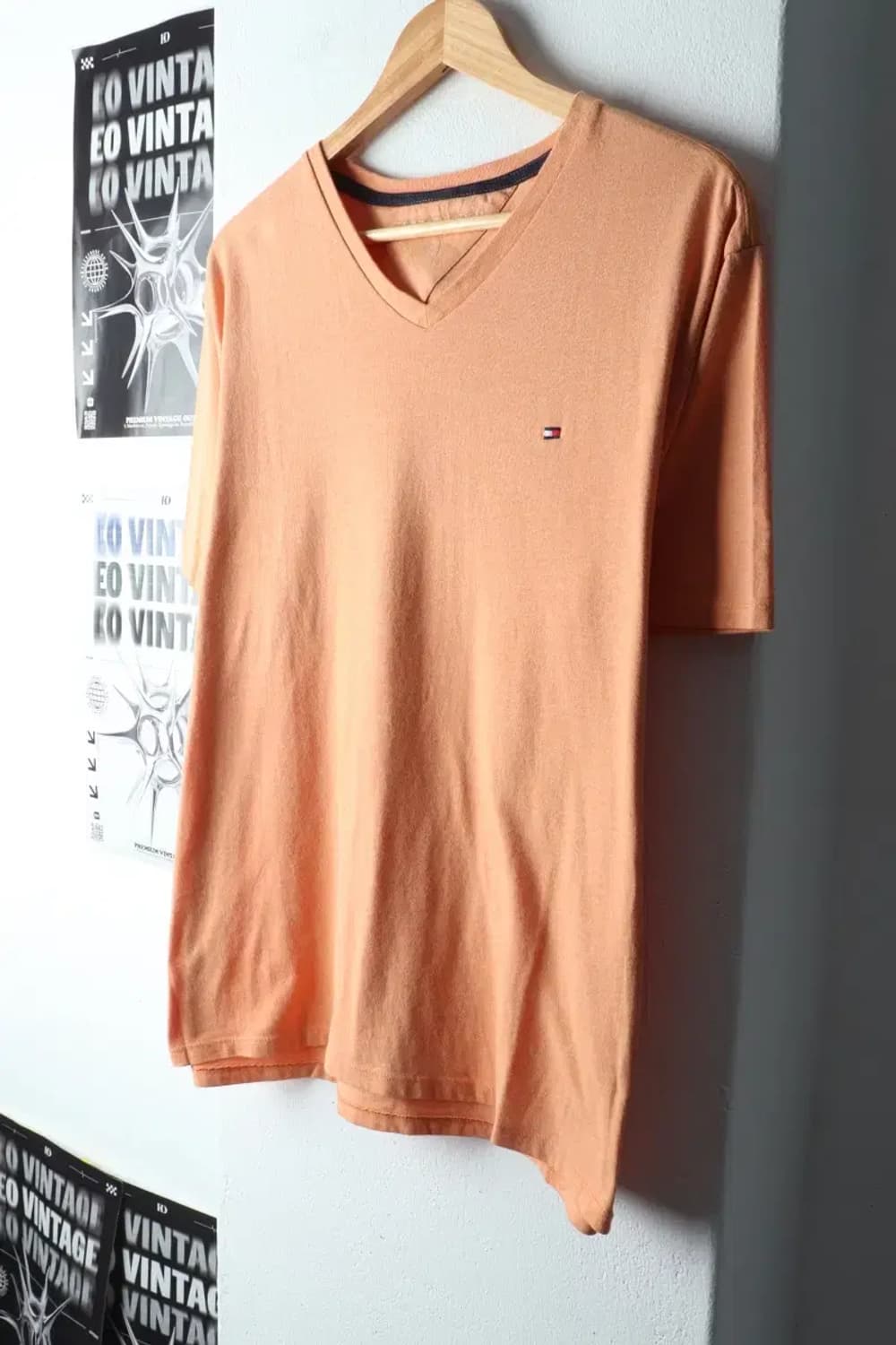 (L-XL) 타미힐피거 반팔 티셔츠 브이넥 주황 올드스쿨-14AFF 상품이미지1