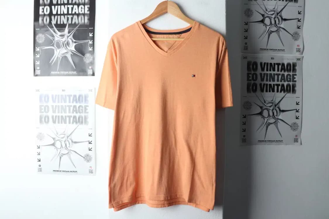 (L-XL) 타미힐피거 반팔 티셔츠 브이넥 주황 올드스쿨-14AFF 상품이미지2