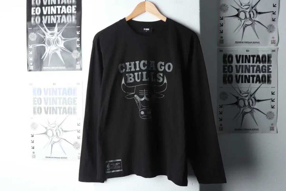 (M) NBA 엔비에이 긴팔티셔츠 시카고불스 블랙 올드스쿨-14C96 상품이미지2