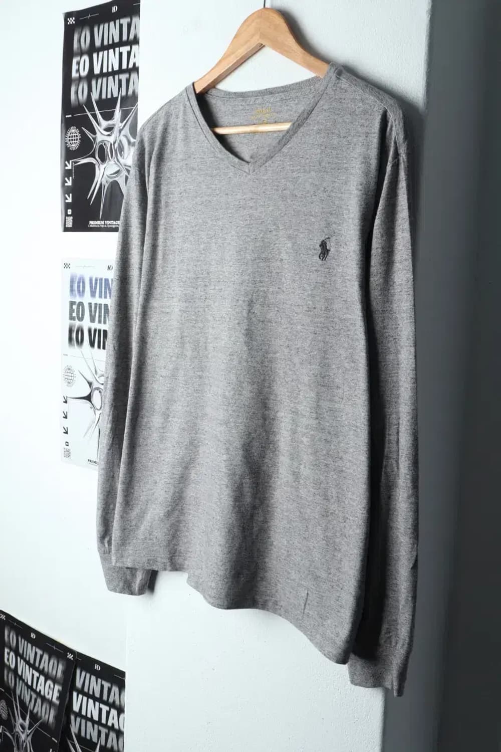(L-XL) 폴로 랄프로렌 긴팔티셔츠 브이넥 그레이 포니-14EE9 상품이미지1