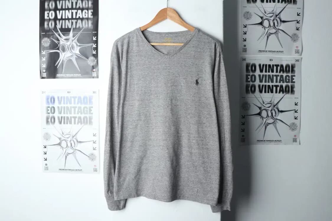 (L-XL) 폴로 랄프로렌 긴팔티셔츠 브이넥 그레이 포니-14EE9 상품이미지2