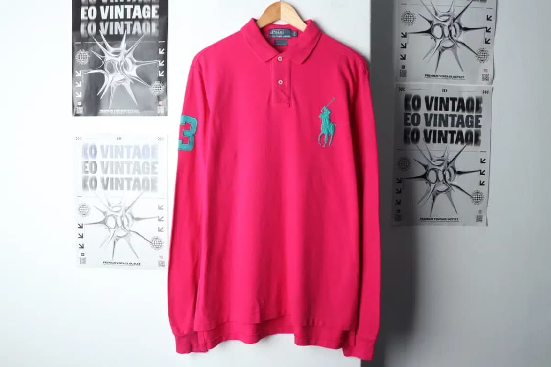 (L-XL) 폴로 랄프로렌 카라 긴팔티셔츠 핑크 럭비 빅포니-14F41 상품이미지2