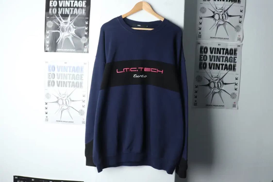 (L-2XL) 엘엠씨 맨투맨 티셔츠 빅사이즈 네이비 빅로고-150E8 상품이미지2
