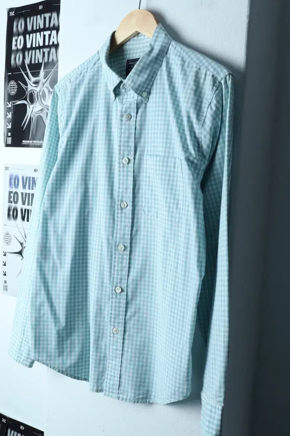 (L-XL) 아베크롬비 셔츠 남방 부분오염 체크 연그린-15368 상품이미지1
