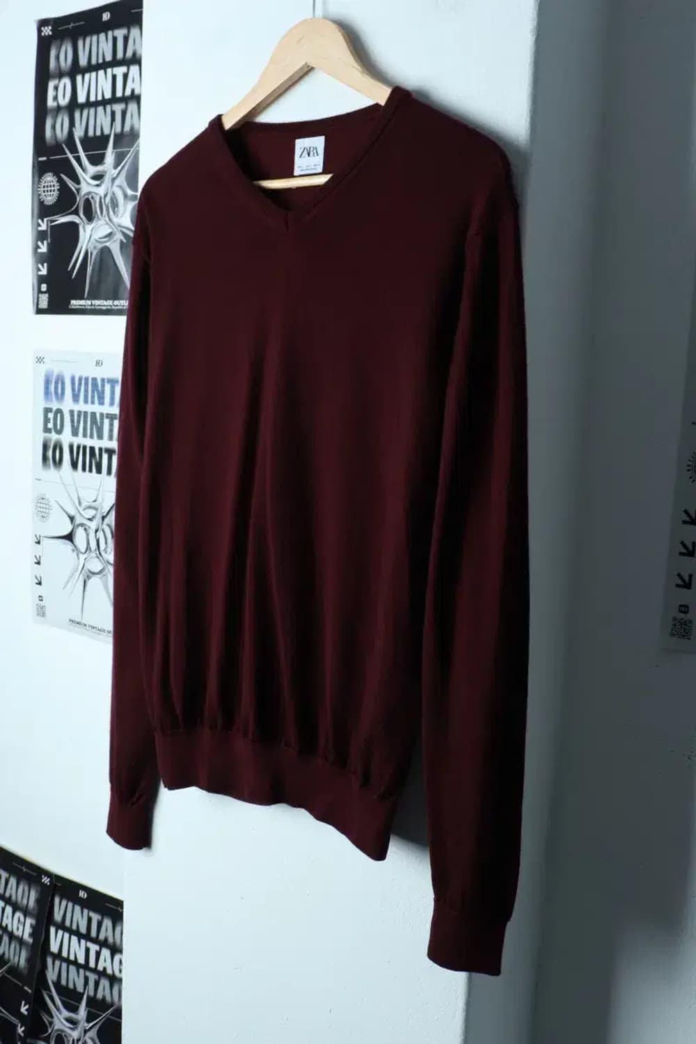 W(L-XL) 브랜드빈티지 니트 자라 브이넥 버건디-153F5 상품이미지1