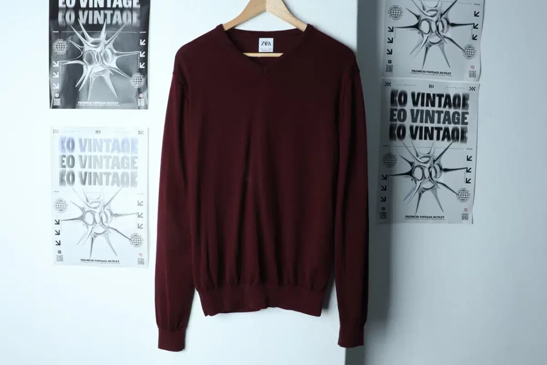 W(L-XL) 브랜드빈티지 니트 자라 브이넥 버건디-153F5 상품이미지2
