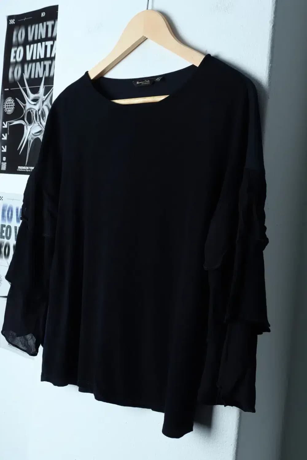 W(L-XL) 브랜드빈티지 긴팔티셔츠 마시모두띠 셔링 네이비-15465 상품이미지1