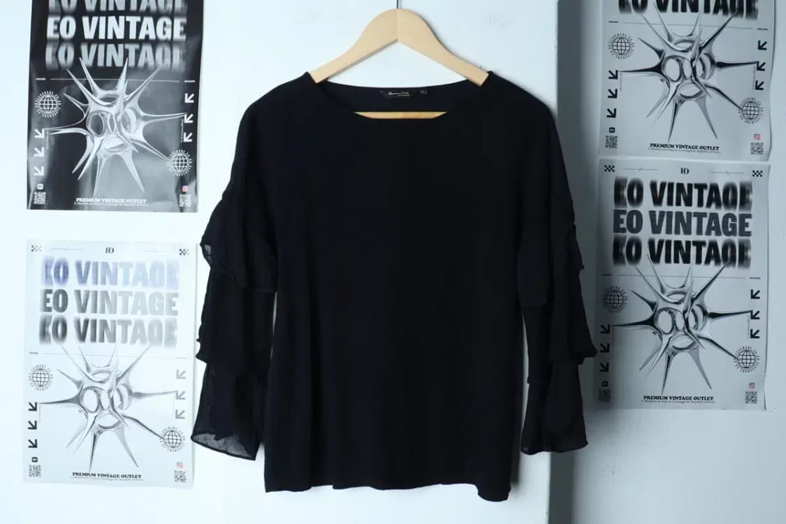 W(L-XL) 브랜드빈티지 긴팔티셔츠 마시모두띠 셔링 네이비-15465 상품이미지2