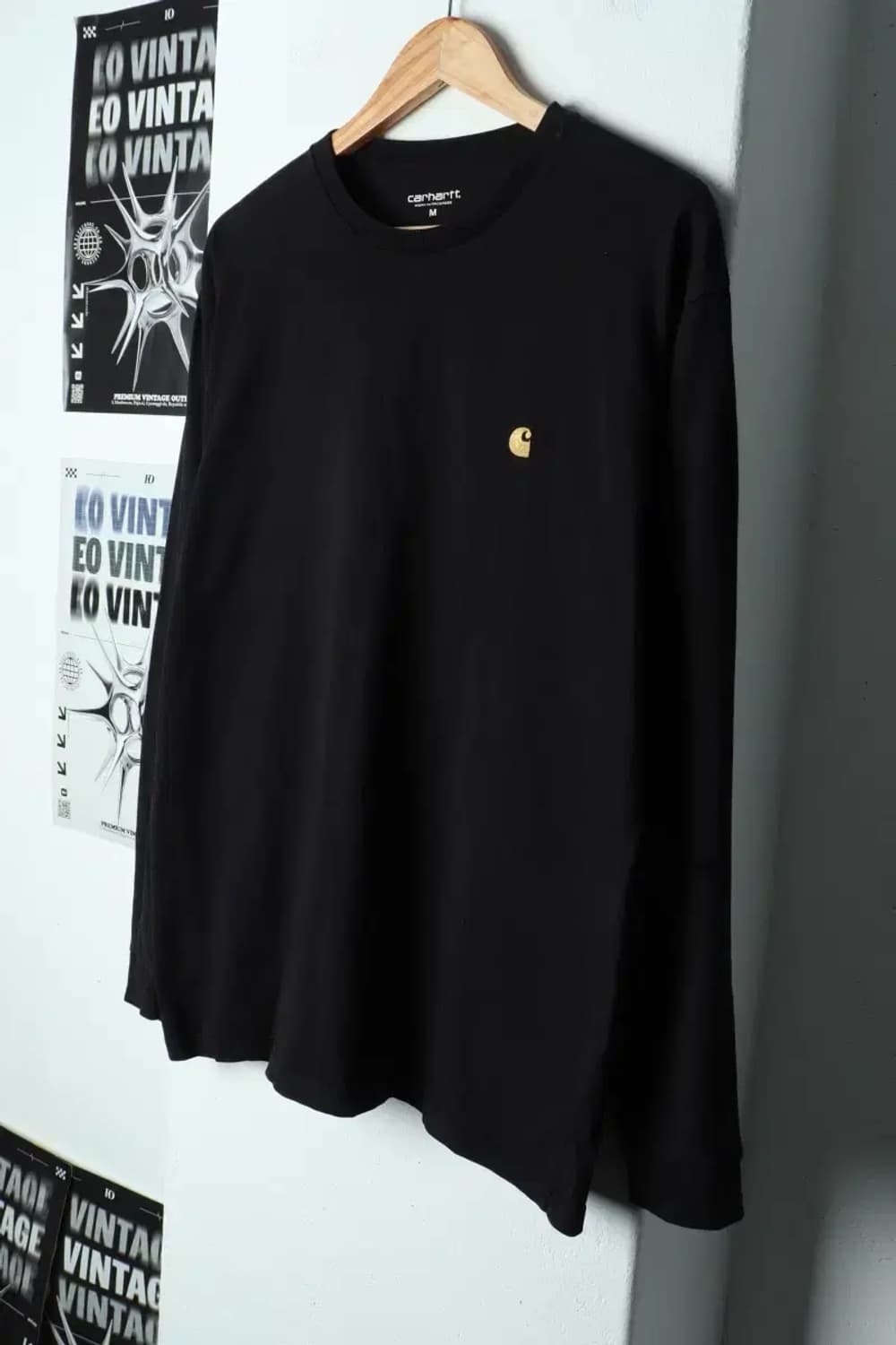 (M-L) 칼하트 긴팔티셔츠 블랙 로고 올드스쿨-15648 상품이미지1