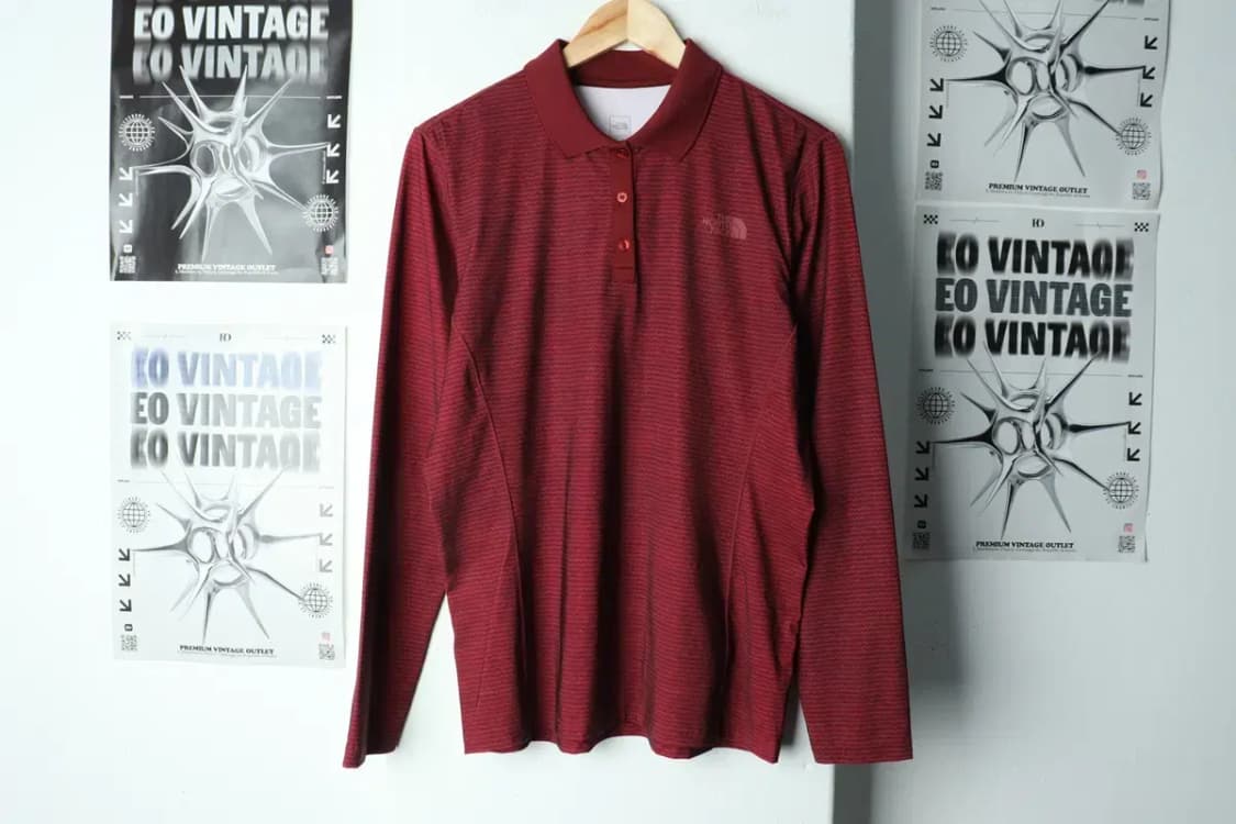 W(XL) 노스페이스 카라 긴팔티셔츠 기능성 패턴 버건디-15657 상품이미지2