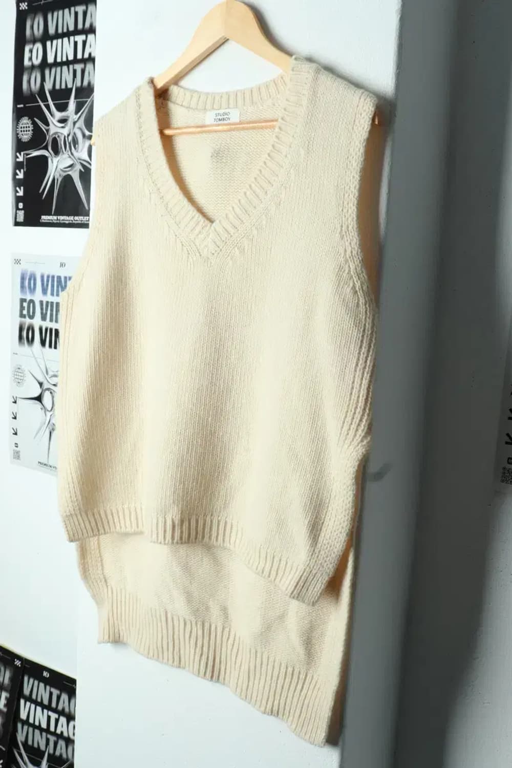 W(F) 스튜디오 톰보이 니트 조끼 꽈배기 케이블-15663 상품이미지1