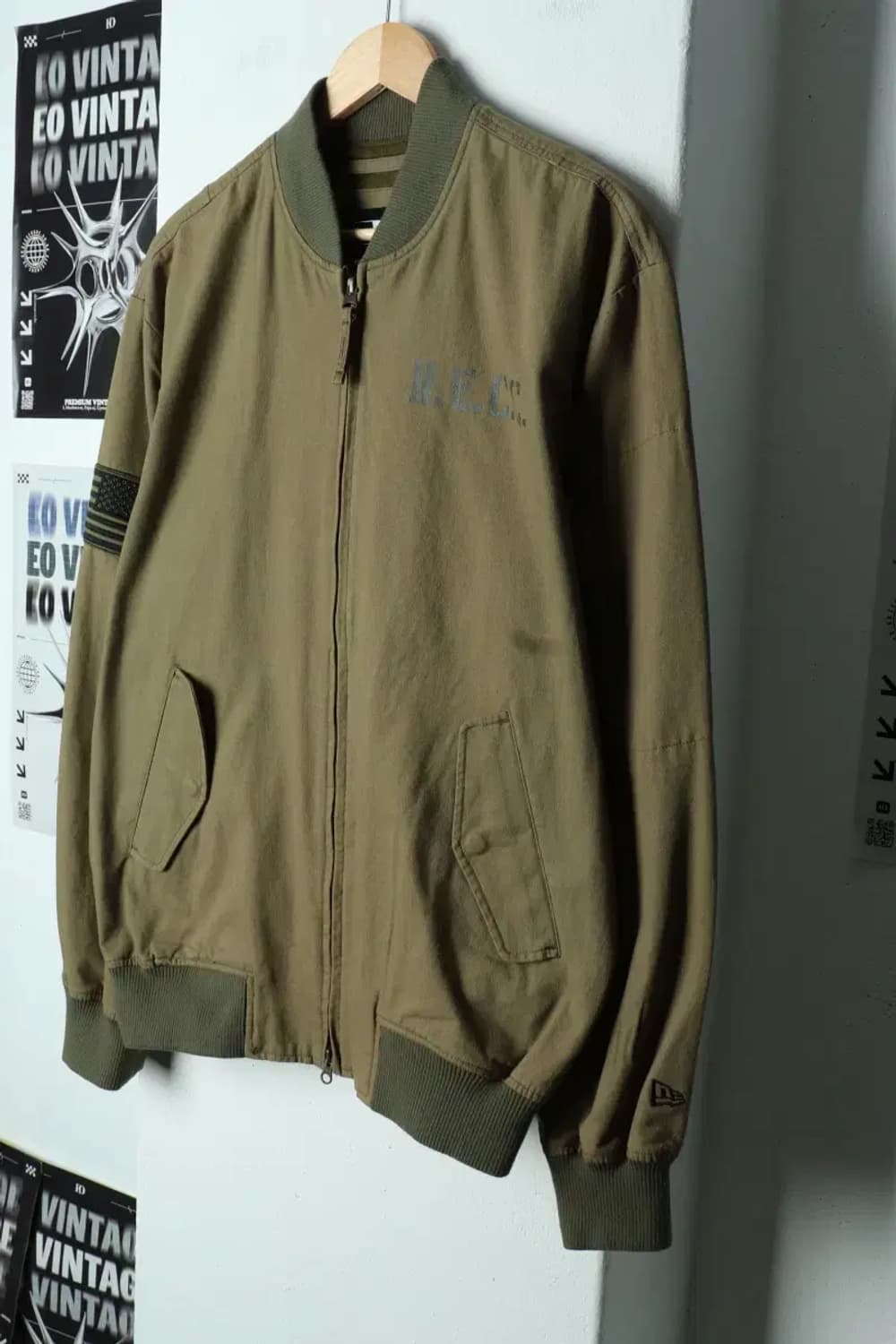 (L-XL) 뉴에라 집업 바람막이 점퍼자켓 밀리터리 카키-156B3 상품이미지1