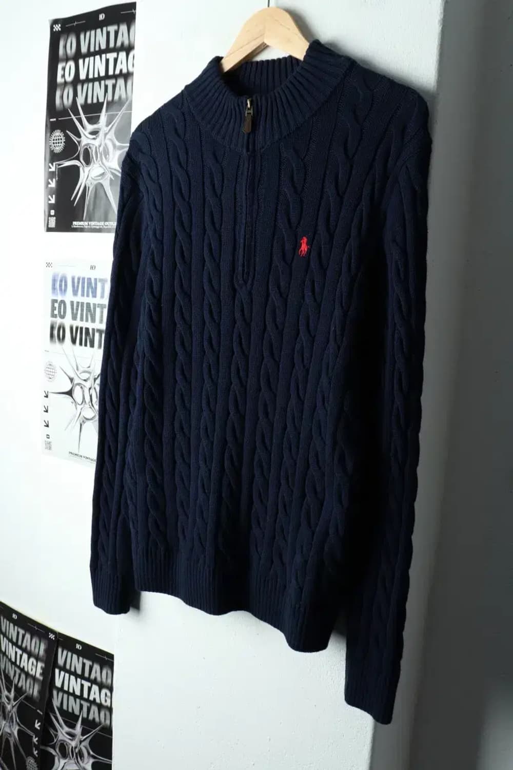 (M-L) 폴로 랄프로렌 니트 반집업 케이블 꽈배기 레드포니-1570B 상품이미지1