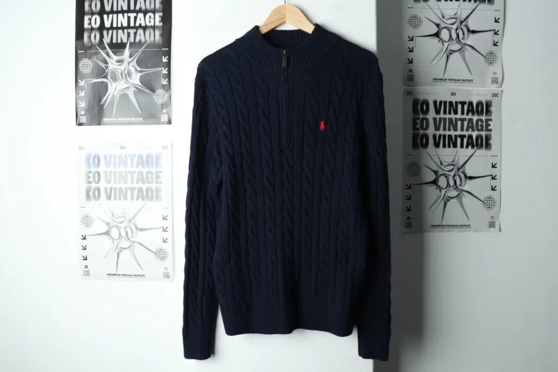 (M-L) 폴로 랄프로렌 니트 반집업 케이블 꽈배기 레드포니-1570B 상품이미지2