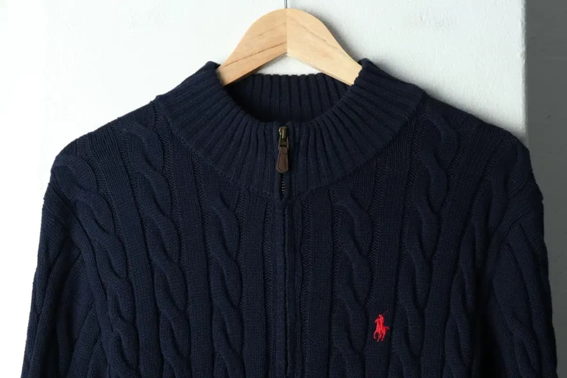 (M-L) 폴로 랄프로렌 니트 반집업 케이블 꽈배기 레드포니-1570B 상품이미지3