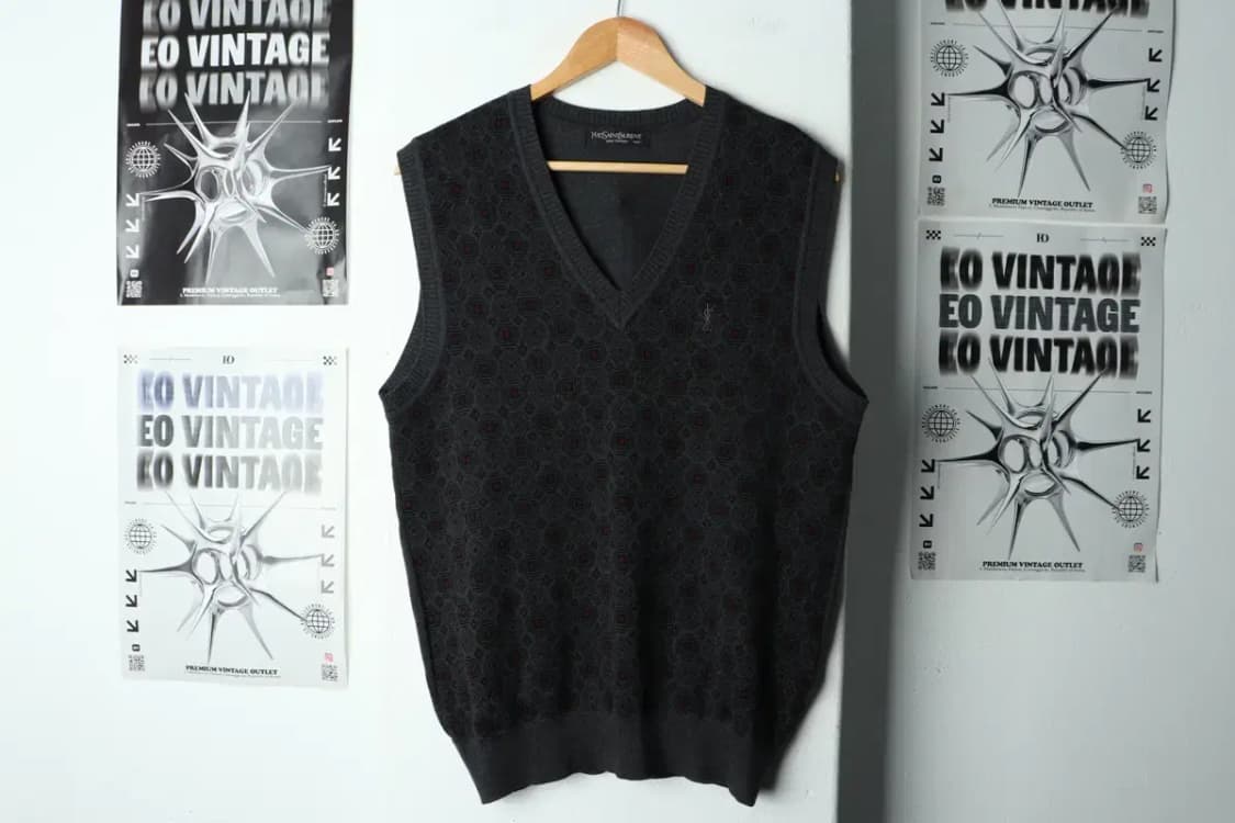 (L) 입생로랑 니트 조끼 패턴 그레이-157F7 상품이미지2