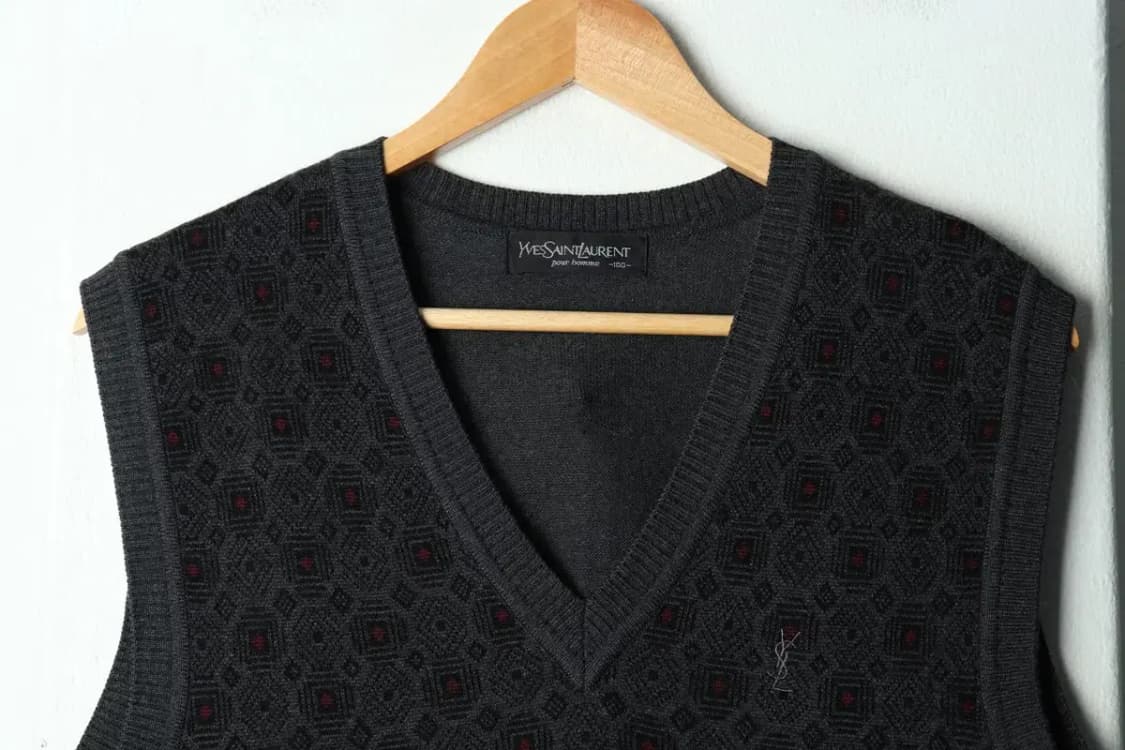 (L) 입생로랑 니트 조끼 패턴 그레이-157F7 상품이미지3