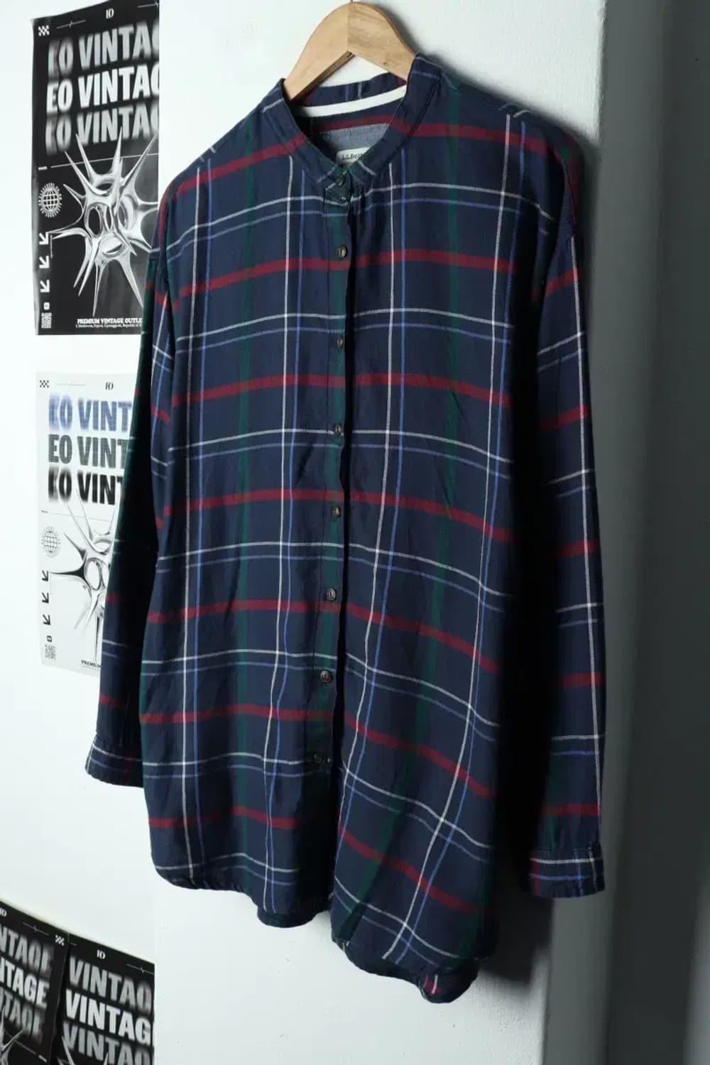 W(M-L) 브랜드빈티지 셔츠 남방 엘엘빈 체크 롱-157FD 상품이미지1