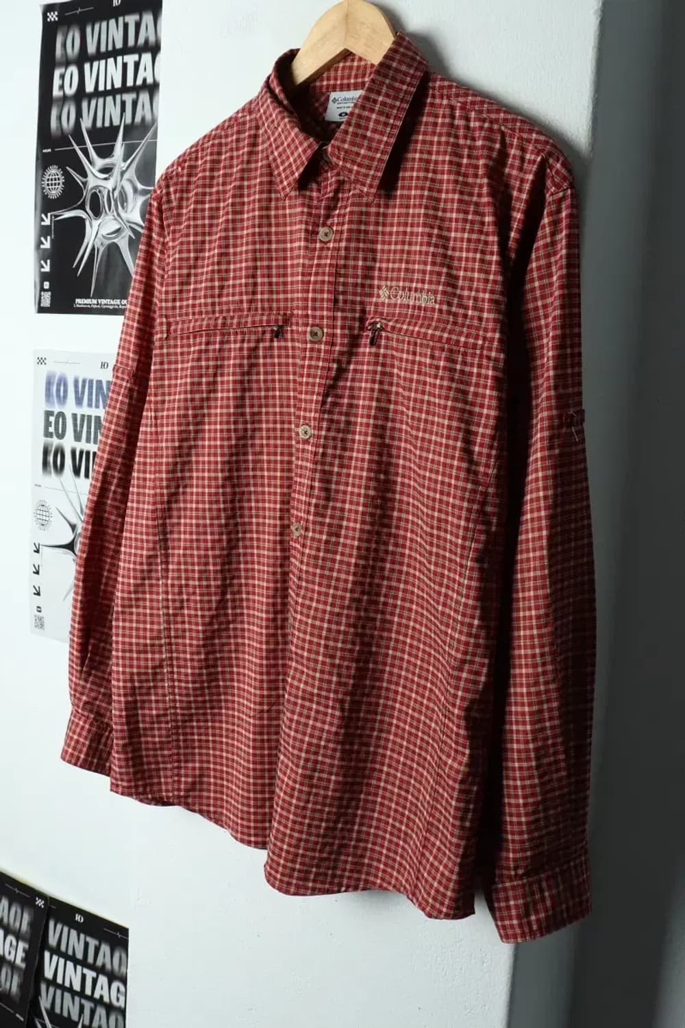 (M) 컬럼비아 셔츠 남방 체크 나일론 레드-15801 상품이미지1