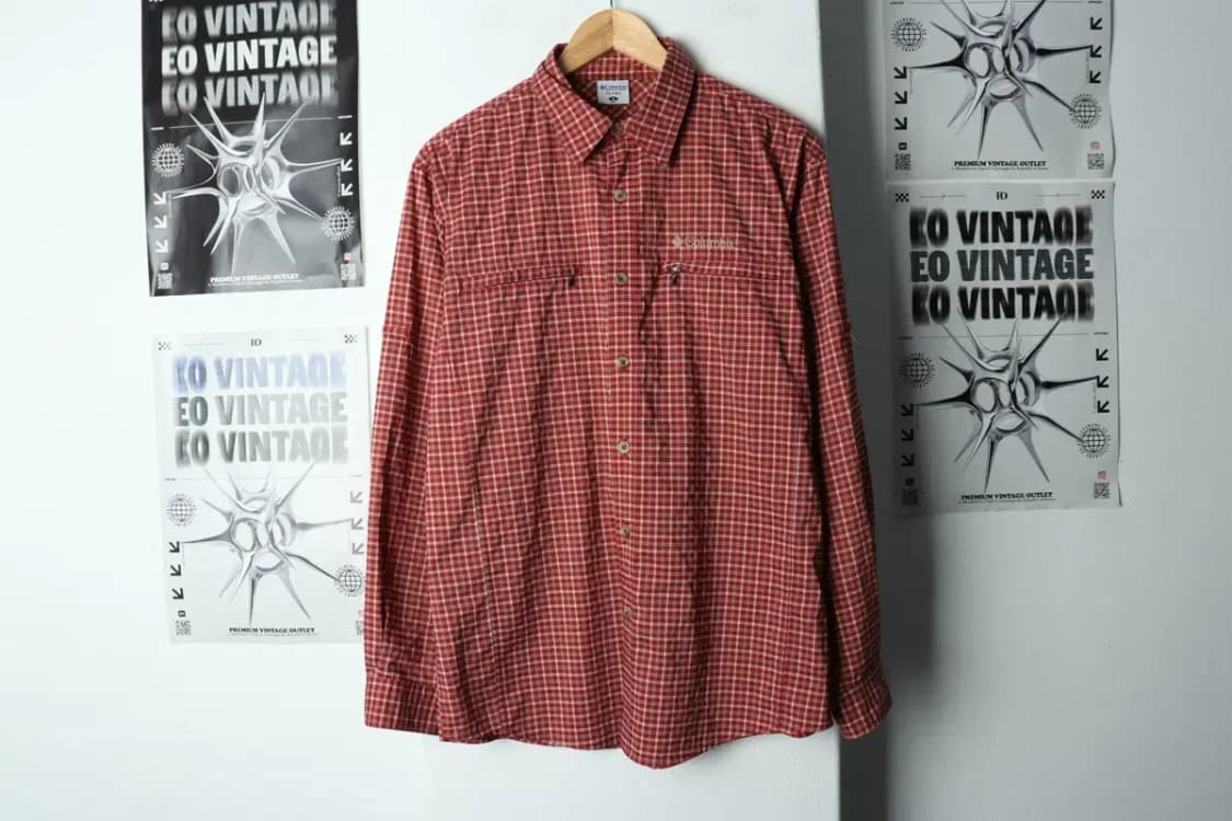(M) 컬럼비아 셔츠 남방 체크 나일론 레드-15801 상품이미지2