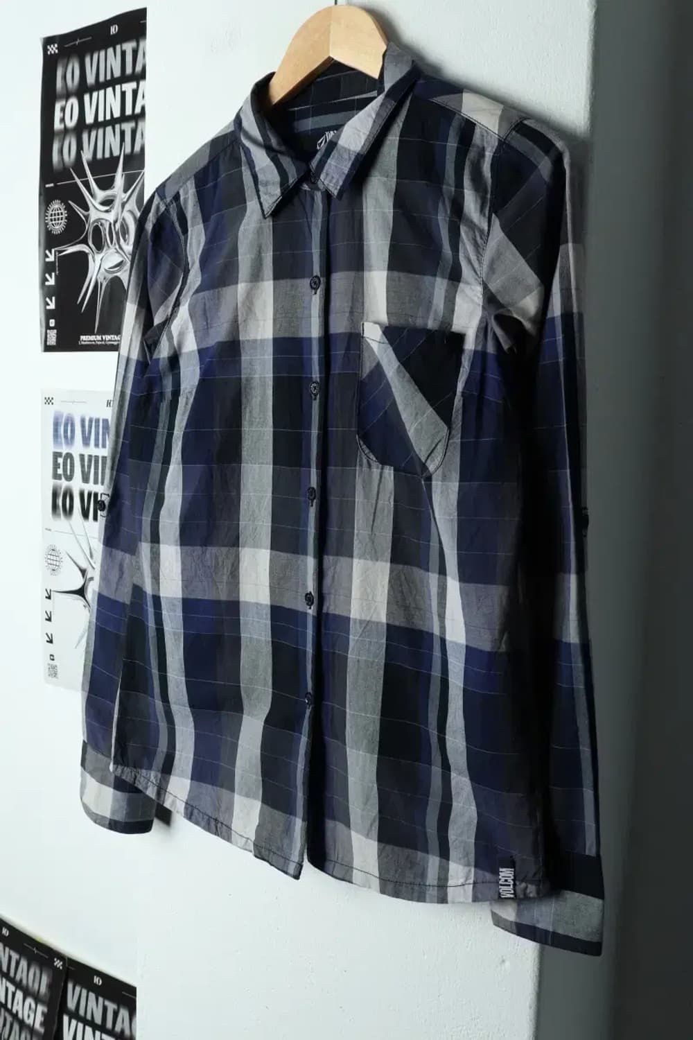 W(S) 브랜드빈티지 셔츠 남방 볼컴 체크 네이비-15804 상품이미지1