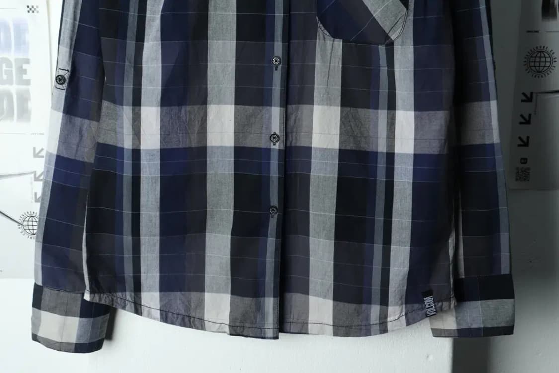 W(S) 브랜드빈티지 셔츠 남방 볼컴 체크 네이비-15804 상품이미지4